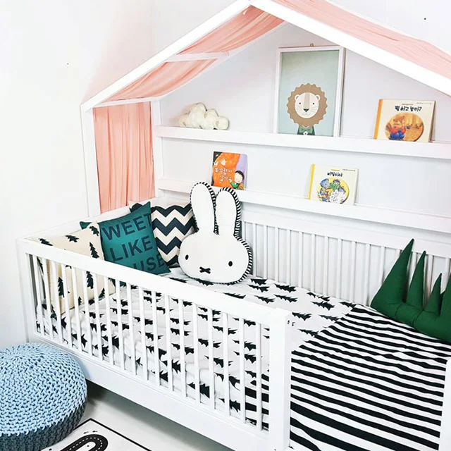 Cama Montessori lit en bois de pin en forme de maison avec Rails lit de maison en bois pour enfants chambre à coucher décor à la maison meubles chambre