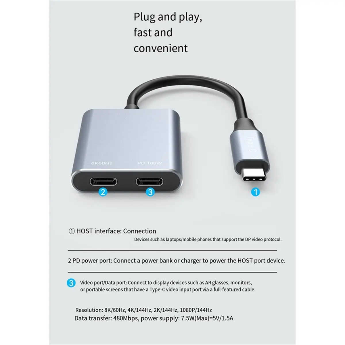 L70A USB C to -Compatible Adapter Cable 8K 60Hz Type-C to -Compatible Converter for Type-C Male to HD Female PD100W