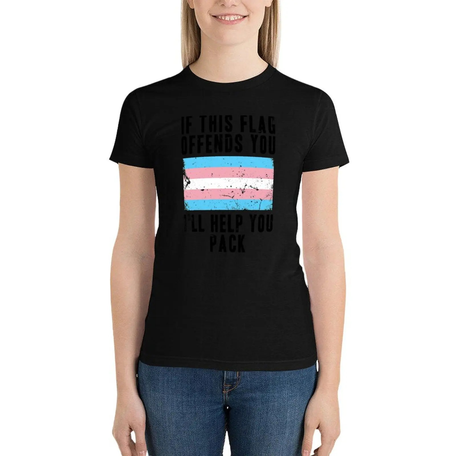 If This Flag Offends You I'll Help You Pack Trans Flag T-Shirt graphics tees t shirts for Women graphic