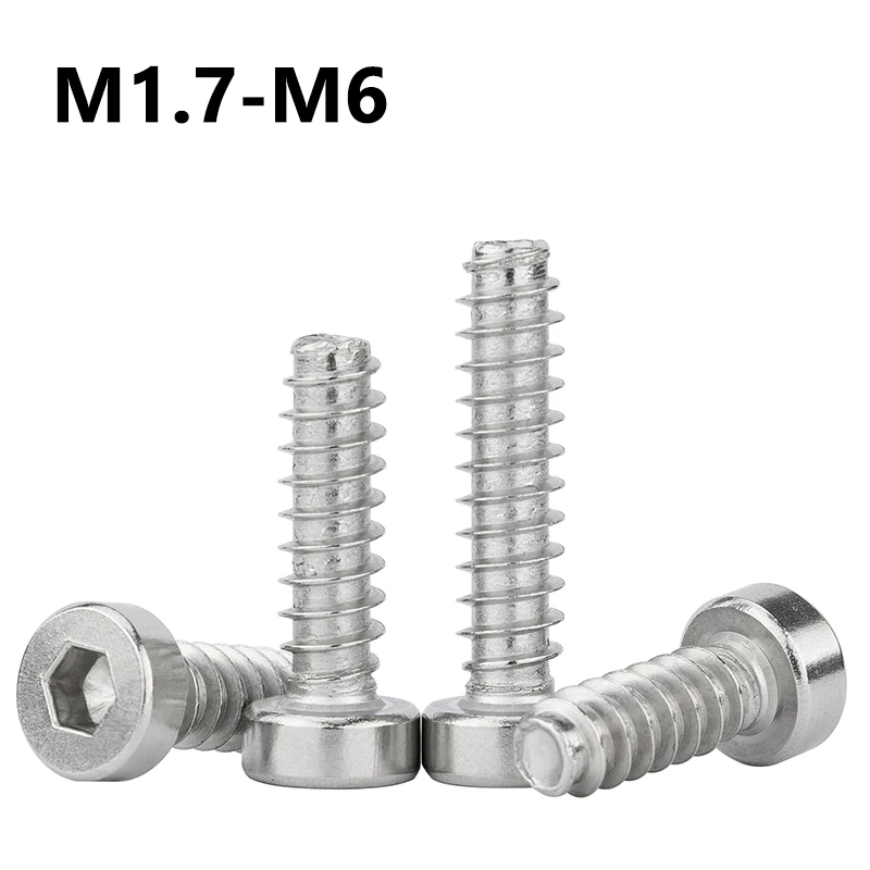 20~200Pcs Hexagon Socket Thin Low Short Head Tapping Screw M1.7 M2 M2.3 M2.6 M3 M3.5 M4 M5 M6 Allen Head Cutting Tail Screws