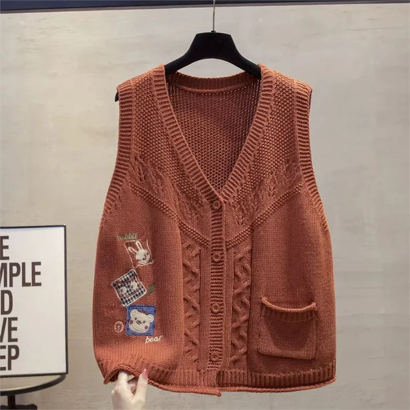 

Новый осенний кардиган, вязаный жилет с v-образным вырезом, женский свободный верх без рукавов, повседневный универсальный трикотаж, свитер, жилет, женские топы