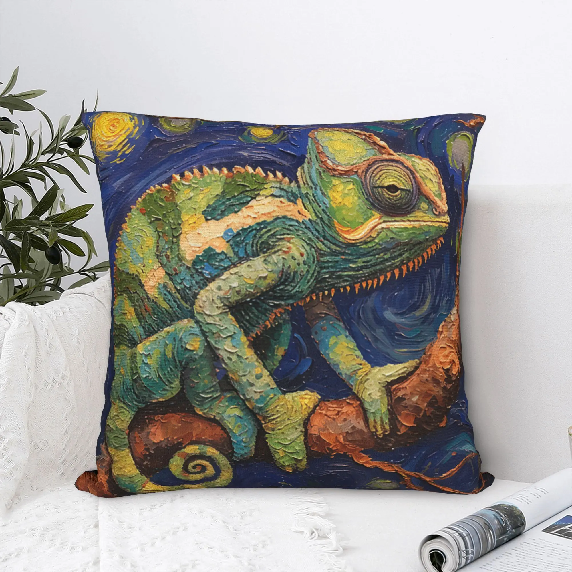 Chameleon Van Gogh Style Starry Night Square Pillow Cases  Cushion Covers Polyester Decor Throw Pillow Case Cover for Home 18