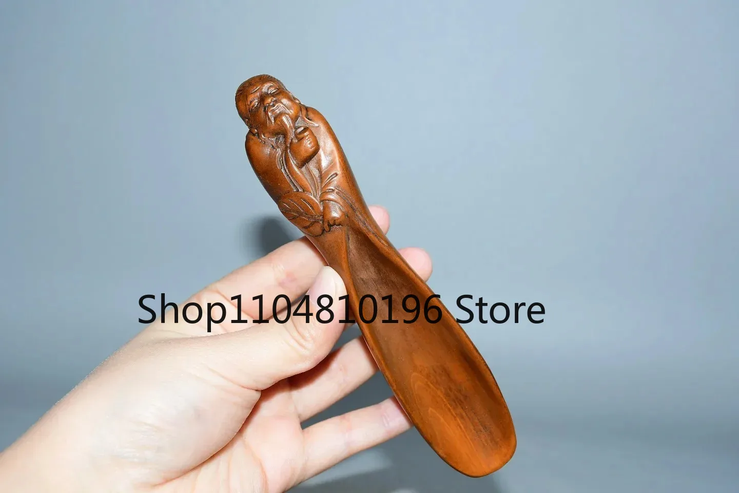 Boxwood Tea Saint Lu Yu statue tea spoon Tea spatula tool Amulet Amass wealth