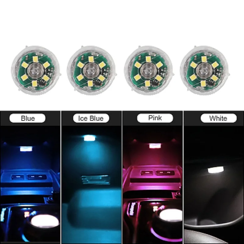 

1 шт., синий/розовый/белый автомобильный сенсорный переключатель, 6 светодиодов, лампа для чтения на крыше, потолочный светильник, мини-сенсорный беспроводной окружающий светодиодный светильник