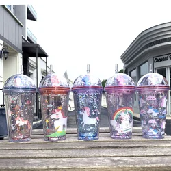 Dream Unicorn Water Bottle Straw Type With Lid 350ml Drinking Bottle Student Water Cup Cute Plastic Female Cartoon Kettle Mug