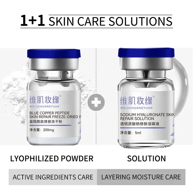 GHK-Cu 99% Blue Copper Peptide Freeze-Dried Powder 60/200mg Anti Wrinkle Plump Firm Skin Fade Lines Repair Barrier Set