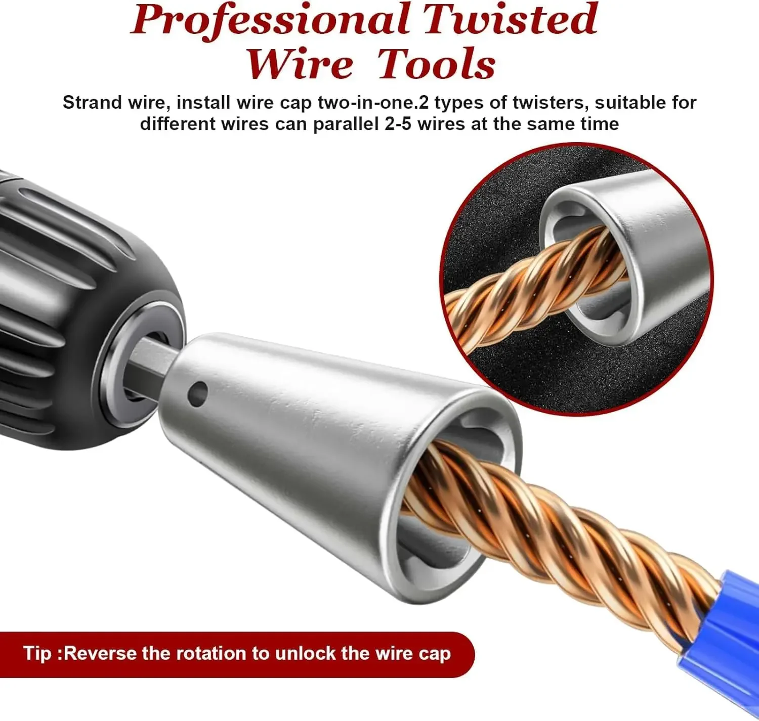 Wire Strippers for Drill for Awg 14-12-10-8-6 Standard Wires Including 2 Types of Twisters Support for Multiple Strands of Wires