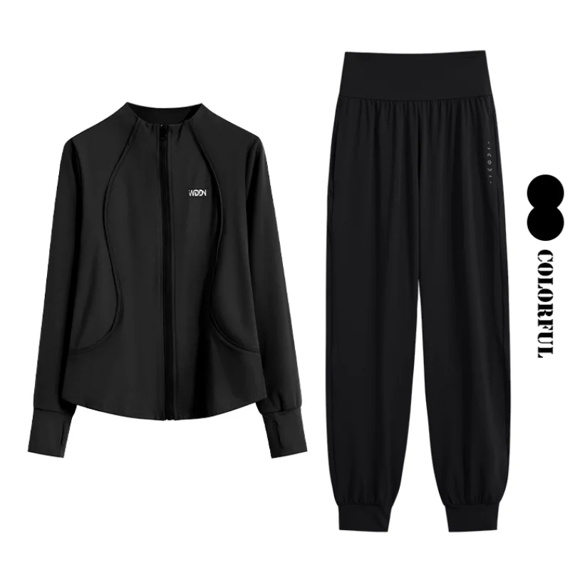 DRUR M-4XL Women's Sweatsuits Two Piece Loose Fit Running Sets Long Sleeve Workout Jackets and Sweatpants With Pocket Streetwear