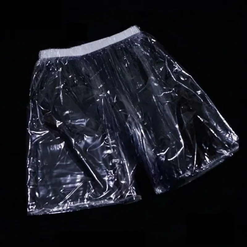 Transparent Men PVC Plastic Trousers Pink Glossy Ultra Soft Loose Shorts ABDL Smooth Silent Waterproof Pants Club Party Clothing