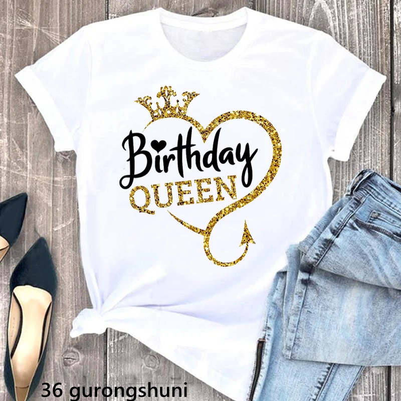 Birthday Gifts Graphic Print Tshirt Women Beautiful Black Girl Magic T Shirt Femme Red Lips Afro Diva Crown Queen T-Shirt Female