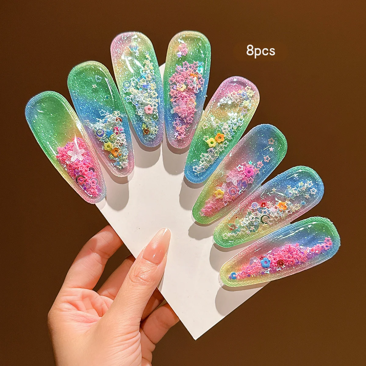 8 colorful water droplet flowing sand BB clip with sweet wind hair accessories suitable for daily use