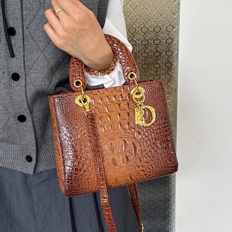 

​2025 Crocodile-Embossed Lady Bag Women Designer Inspired Adjustable Shoulder Crossbody Top Handle Luxury Vegan Leather Purse​
