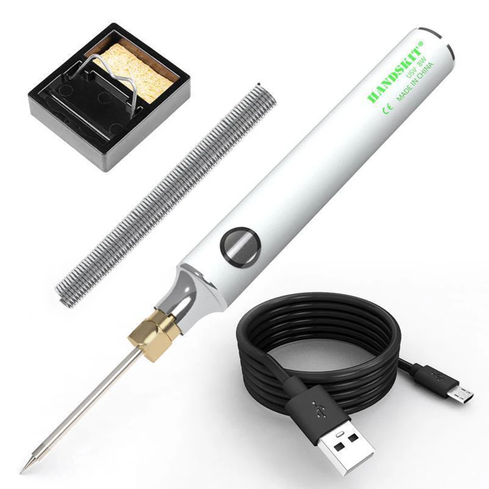 

USB Rechargeable Electric Soldering Iron Adjustable Stainless Steel Temperature Welder Supplies 330-450°C 5V 8-10W