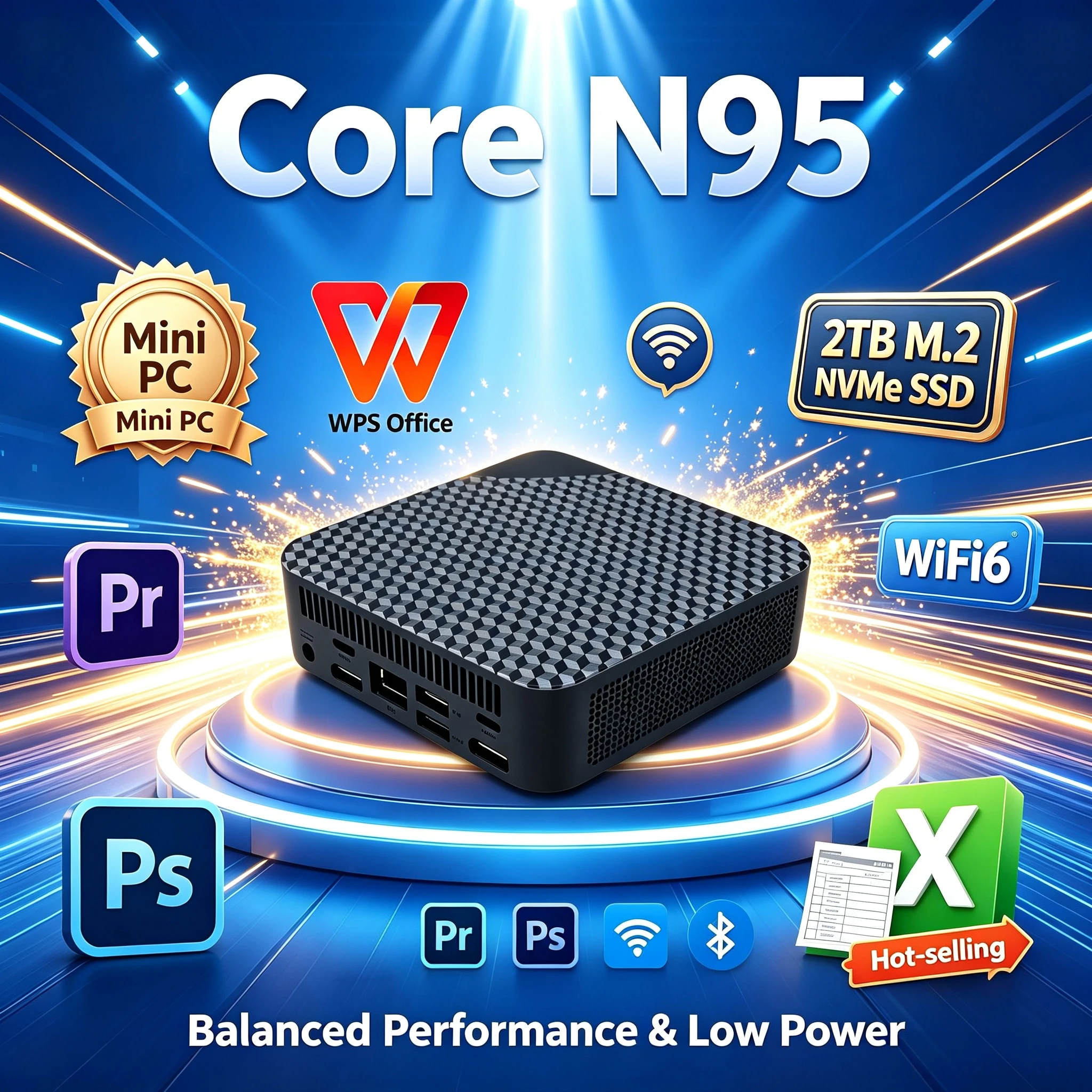 Mini Computer Intel N95 Micro 16GB RAM 512GB NVMe SSD Triple 4K Video WiFi6 BT52 Silent Home Office Pro Max Fast Desktop