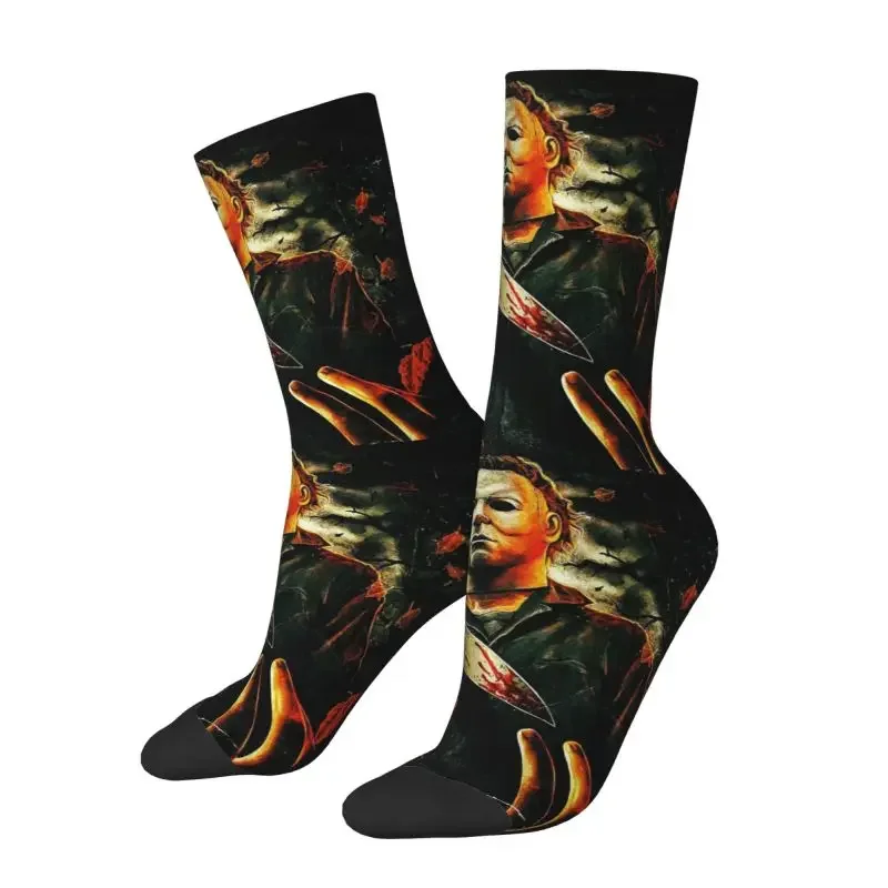 Michael Myers Killer Men's Crazy Crew Socks Hip Hop Kawaii Halloween Horror Movie Spring Summer Autumn Winter Dress Socks