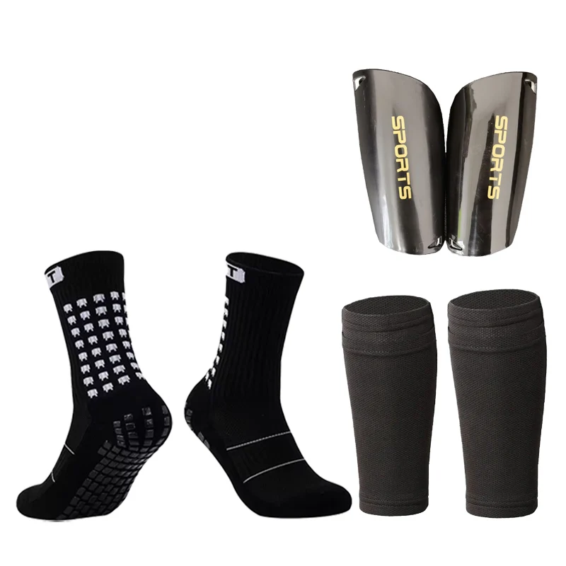 A Set Sport Equipment Anti Slip Soccer Socks Football Shin Guards Sleeves With Pocket Adults Kids Leg Guards Protective Gear