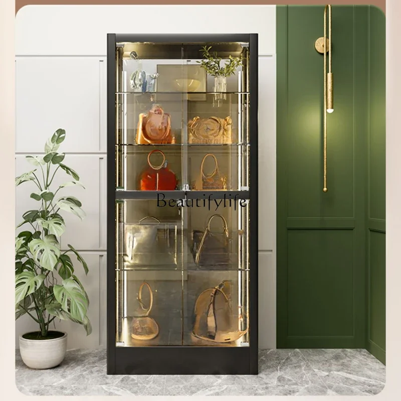 

FG52Living Room Small Wine Cabinet Glass Door Wine Rack Home Wall Light Luxury High-End Glass Cabinet