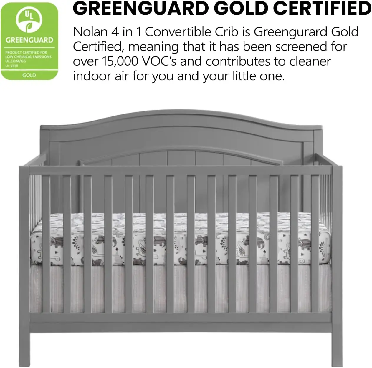 Oxford Baby North Bay 4-in-1 Convertible Baby Crib, Dove Gray, GreenGuard Gold Certified