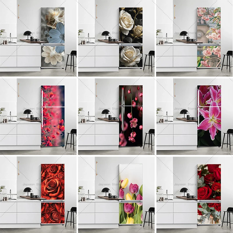 Home Decoration Refrigerator Door Sticker Wardrobe Sliding Door Plant Flower Sticker PVC Waterproof and Anti-fouling Mural