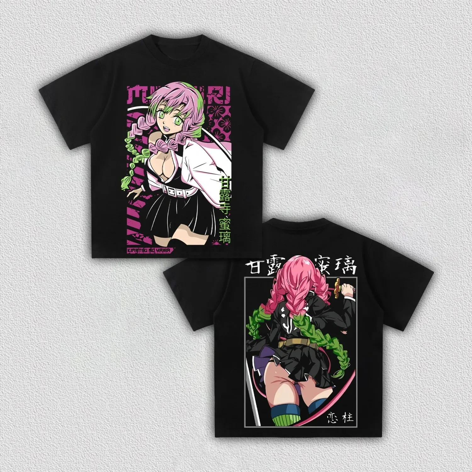 Demon Slayer Hashira All Characters Front Back Printed Mens Cotton T Shirt Summer Anime Graphic Streetwear Black Tee for Fans