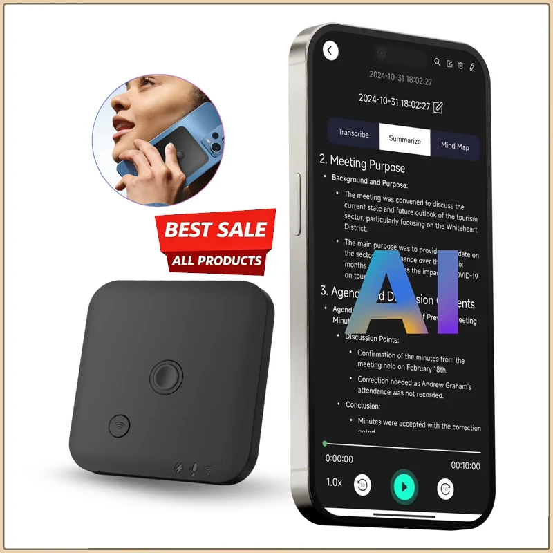 AI Powered Voice Recorder and Call Recorder with Speech-to-Text, Summarization, Translation, Supports 100 Languages, 64GB