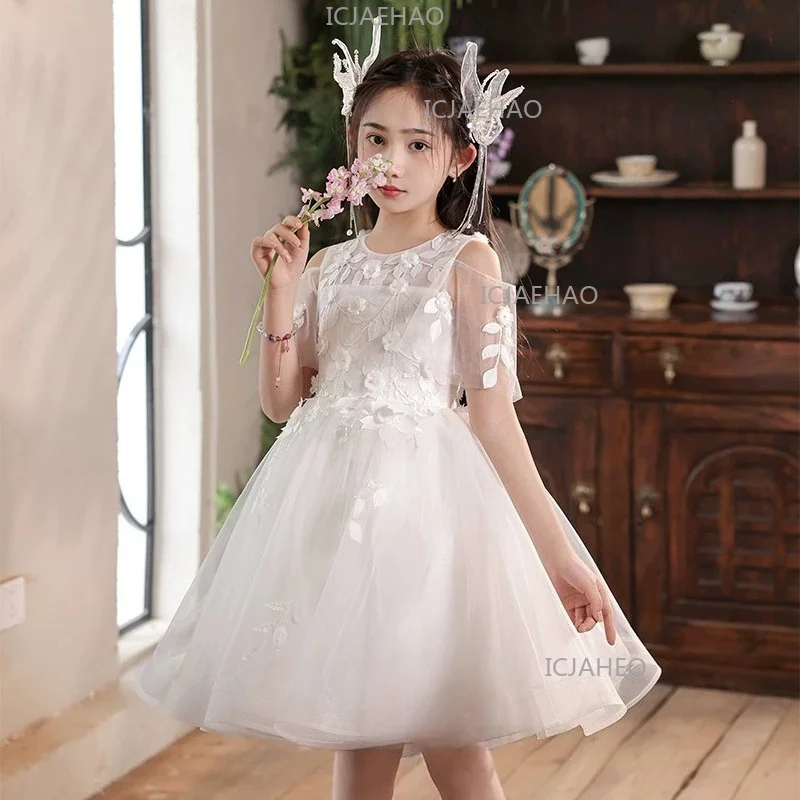 Luxury Niche High-End Kids Fluffy Formal Dress, Stunning Flower Girl Dress Girls Princess Gown For  Piano Performance Wedding