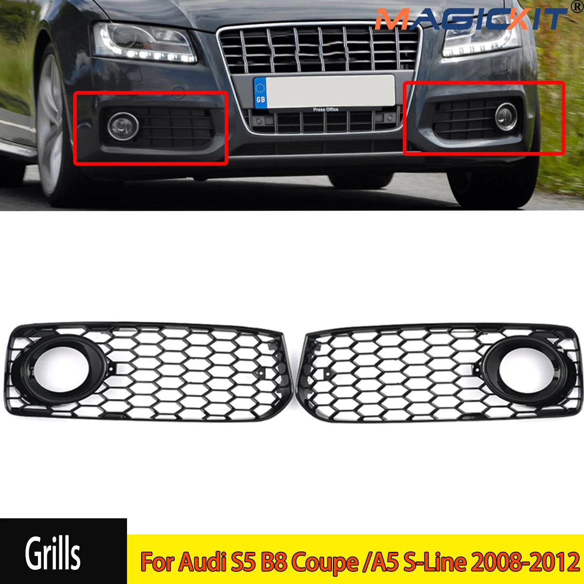 Black Honeycomb Mesh Fog Light Grille Cover For Audi A5 S-Line S5 B8 RS5 2008-12