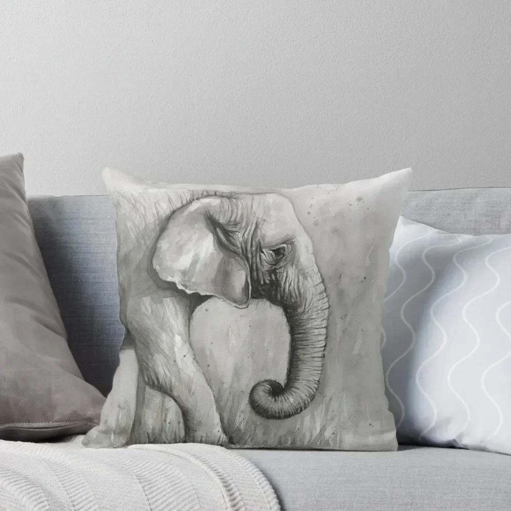 

Elephant Watercolor Throw Pillow luxury home accessories Plaid Sofa pillow