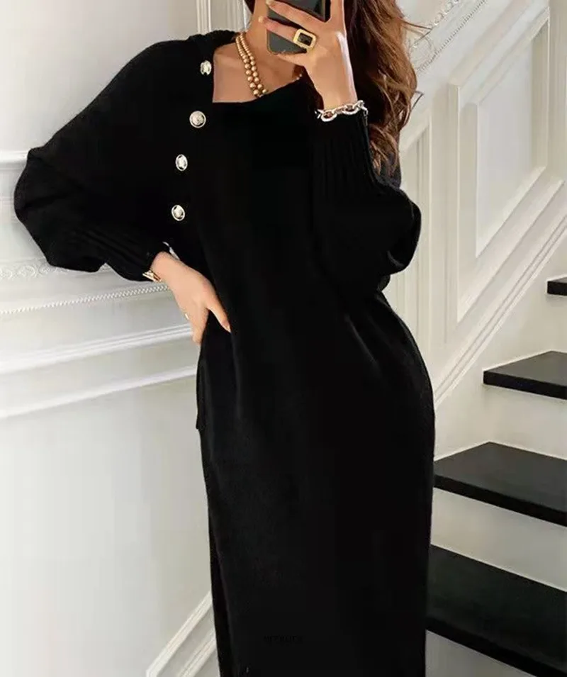 Plus Size 5XL 150KG Women Autumn Winter Knitted Dress Turtleneck Sexy High Elastic Oversized Sweater Dress knit Warm Long Dress