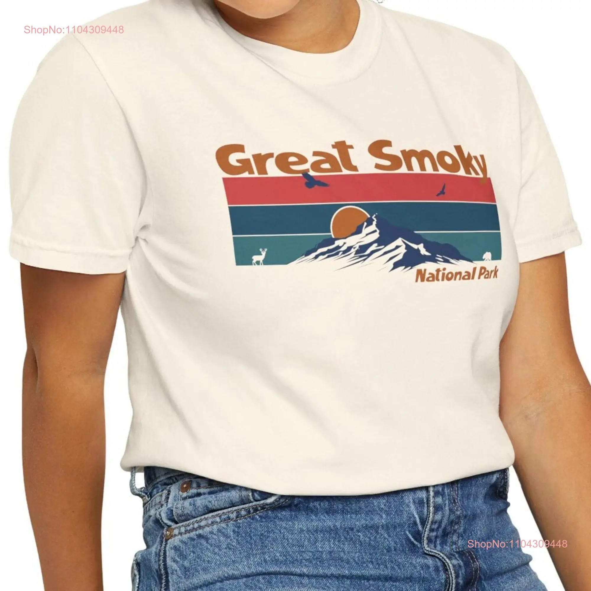 Great Smoky Mountain National Park Comfort Colors Hiking T Shirt Retro Sunset Ski Camping long or short sleeves