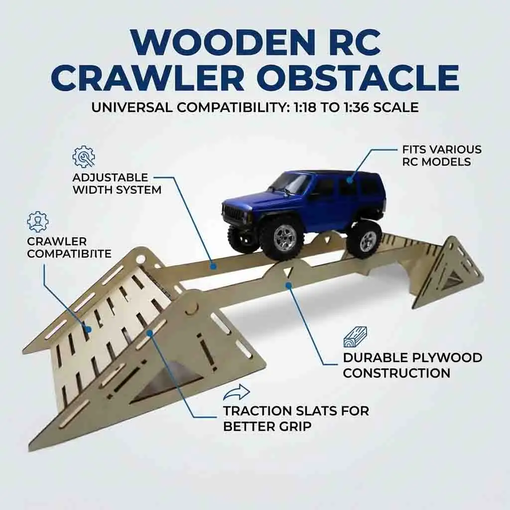 Wooden RC Crawler Obstacle Universal For 1/18 1/36 Scale Height Adjustable RC Car Bridge Versatile For Players All Skill Levels