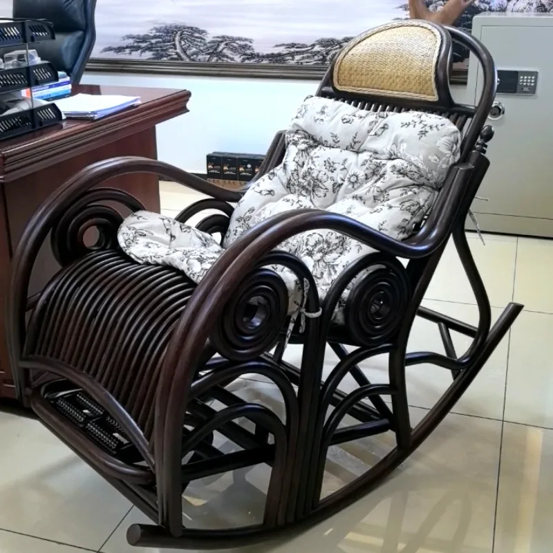 True rattan rocking chair lunch break rattan elderly escape chair, rattan chair recliner balcony home leisure adult  chair