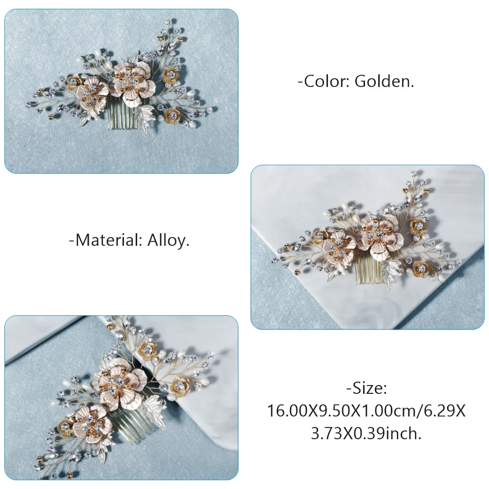 

Rhinestone Hair Comb Vintage Gold Insert Accessories Wedding Bridal Headdress For Women Hairstyle Photoshoot Elegant Party