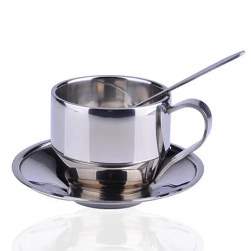 Korean Modern Stainless Steel Coffee Mugs Set Industrial Silver Couple Cup Afternoon Tea Metal Cups Office Desktop Water Mug