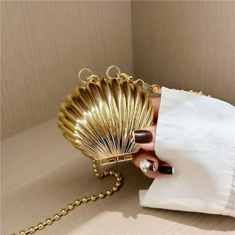

Evening Bag Shell Purses and Handbags Golden Silvery Luxury Designer shoulder Bags Funny Party Wedding Metal Shiny Clutch purse