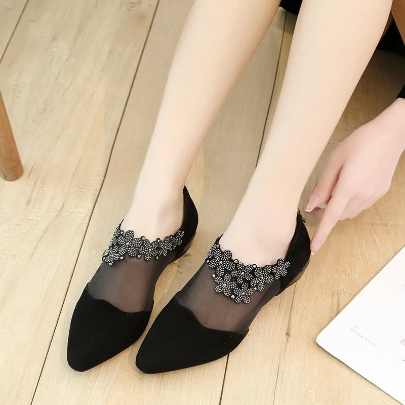 2024 New Pointed Toe Thin Low Heel Shallow Mouth Black Elegant Women\'s Shoes Sexy Banquet Party Fashion Mesh High Heels NO:720