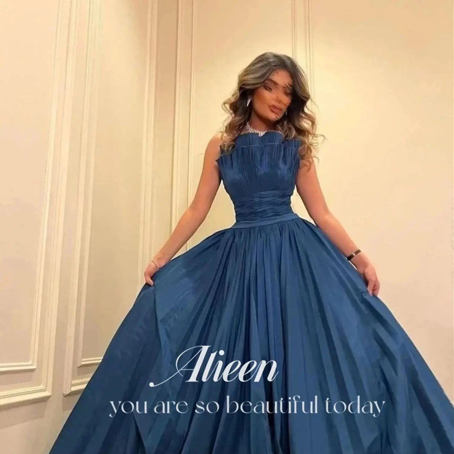 

A-line Satin Dark Blue Off the Shoulders Chubby Elegant Party Dresses on Offer Liquidation Evening Woman Gala Prom Customized