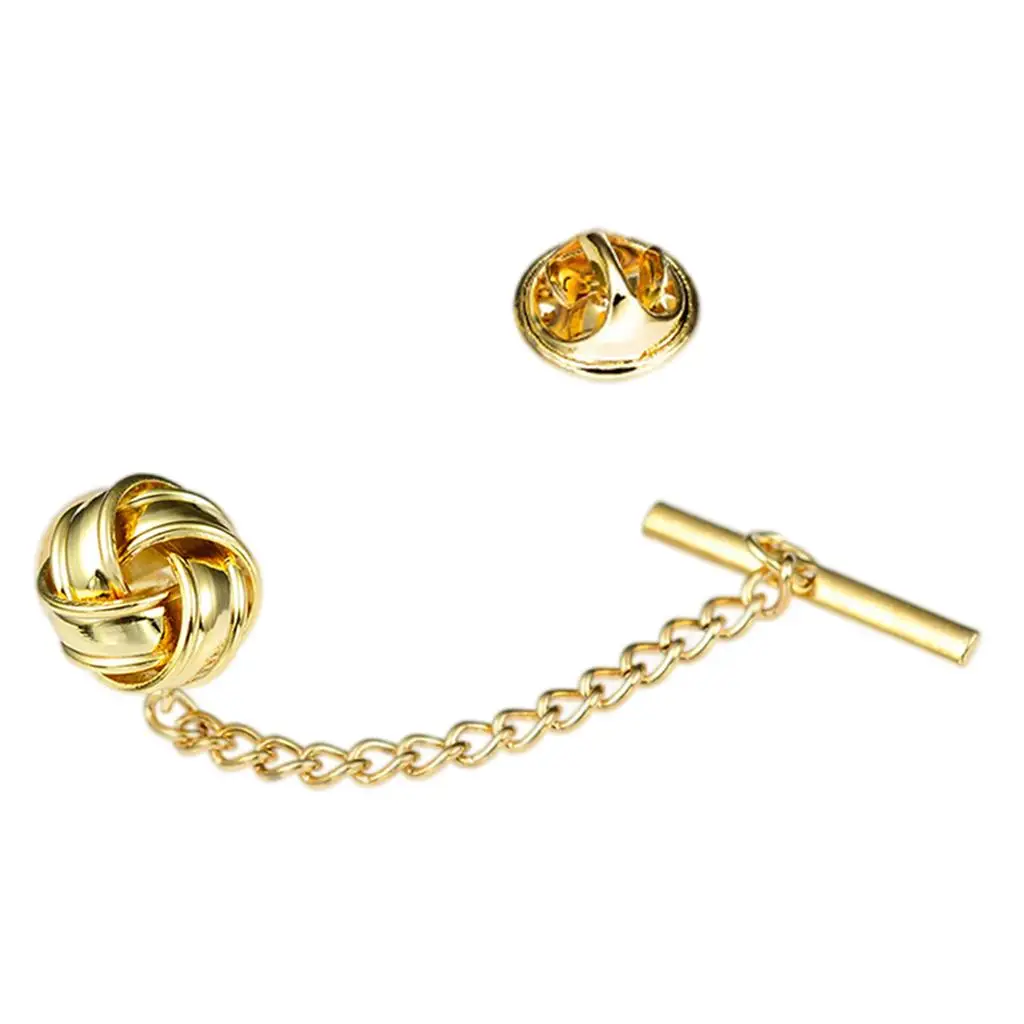 Classic Alloy Mens Tie Tack Pin with Chain Brooch for Anniversary Wedding Business Party