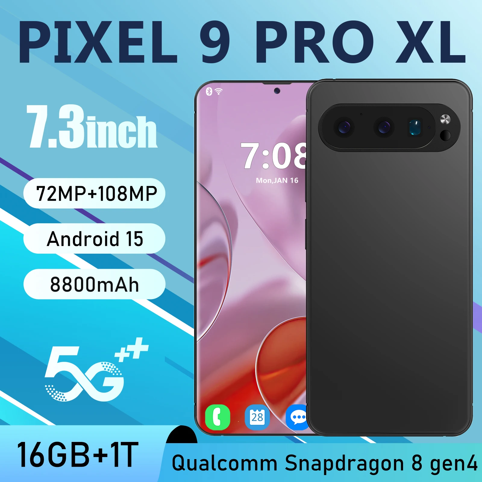 

Global Version Pixel 9 Pro 5G Smartphone 7.3 Inch 16GB RAM+1024GB ROM Qualcomm8Gen2 ,108MP Camera 8800Mah Battery Android Phone