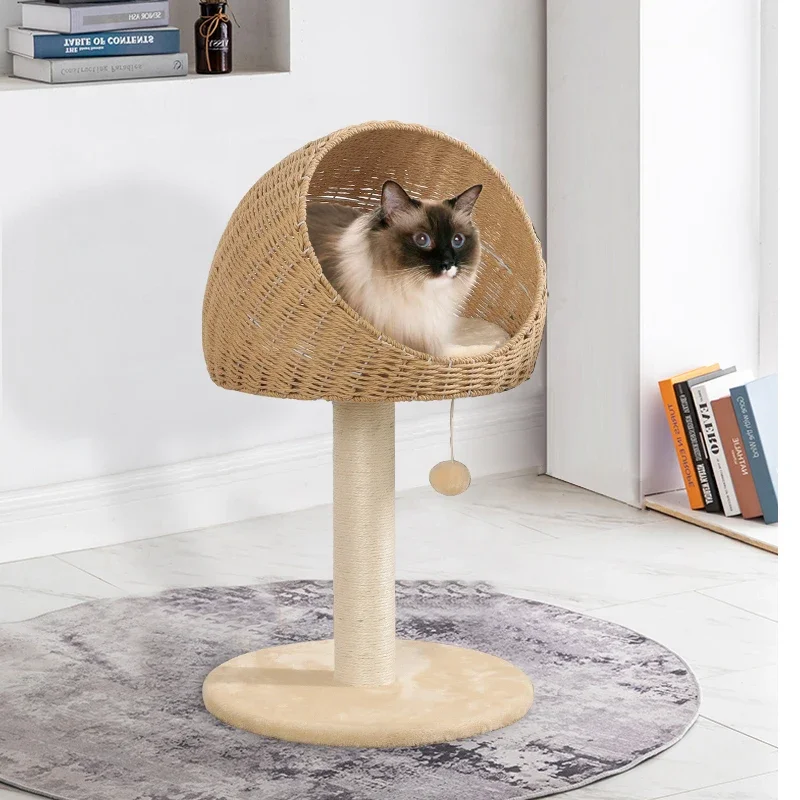 Japanese Rattan Woven Cat Toys - Natural Sword Hemp Scratching Post with Breathable Cat House Durable Climbing Tree New Arrivals