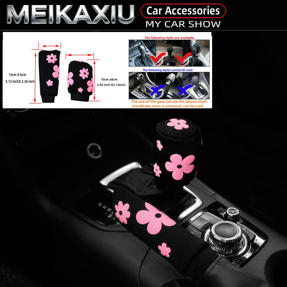 3-teiliges Set Schaumstoffblumen 3D Stoff Auto Lenkradbezug Handbremsenbezug Schalthebelbezug Auto-Zubehör für Frauen – Detail 4