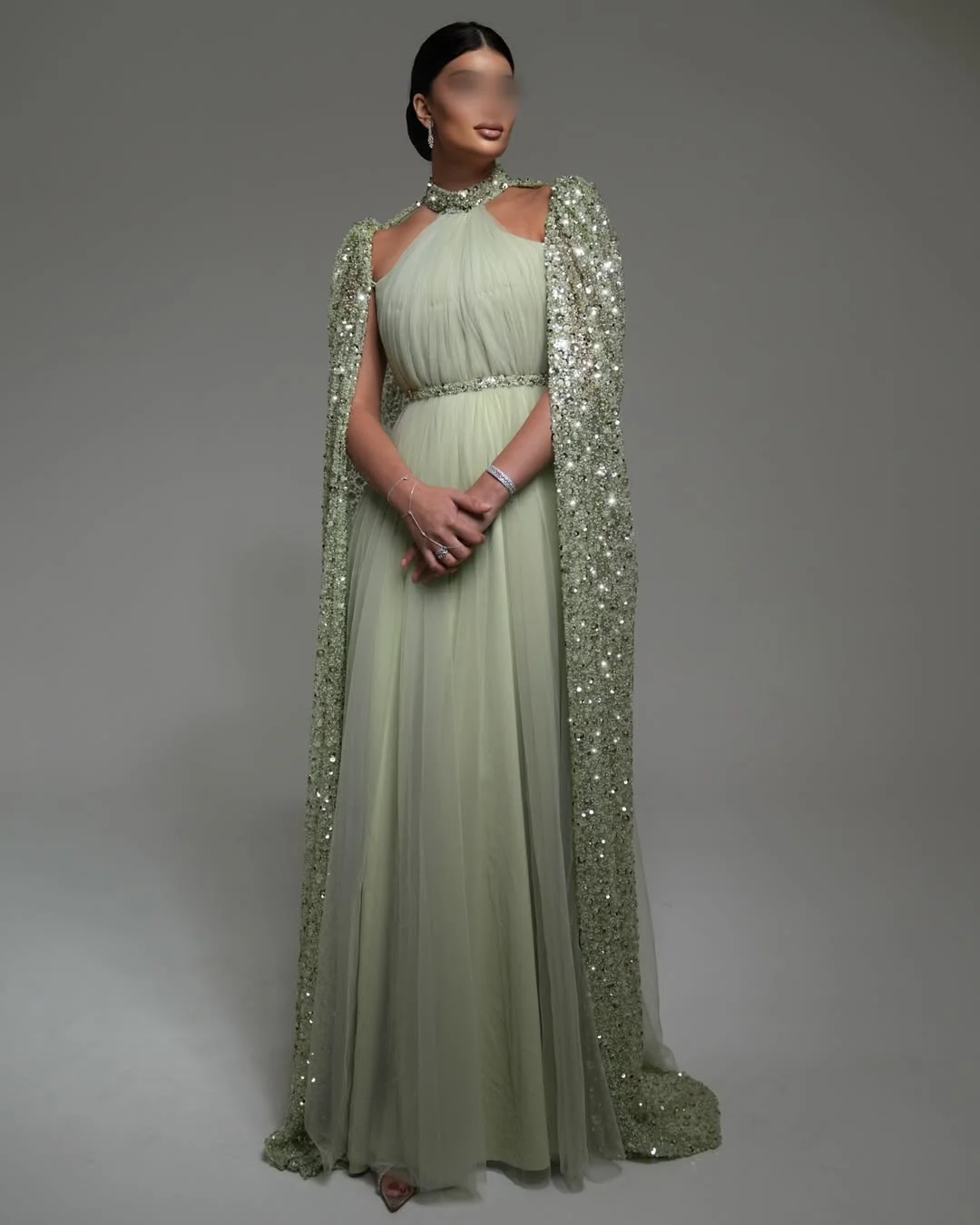 Elegante lusso a strati tulle perline di cristallo paillettes perle scialle telai o collo sirena abito da sera formale da ballo di fine anno