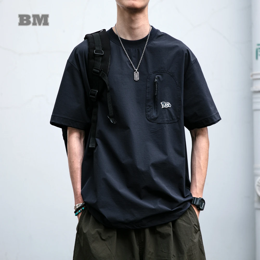 Men Outdoor Quick Dry Stretch T-Shirt Summer Breathable Oversized Couple Plus Size Round Neck Embroidery Trendy Tee Korean Tops