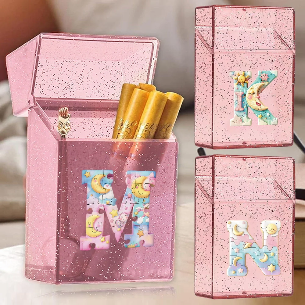 

Durable Plastics Cigar Organizer Case Portable Crystal Cigarette Storage Case Saw Puzzle Initial Name 26 Letters Pattern