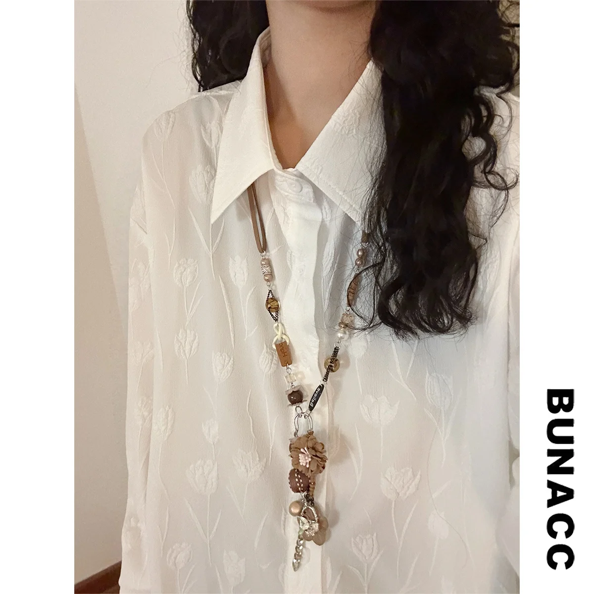 

BUNACC Early Autumn American Retro Casual Loose Floral Embroidery Long Sve irt Women's Top Street Sle Loose Fit