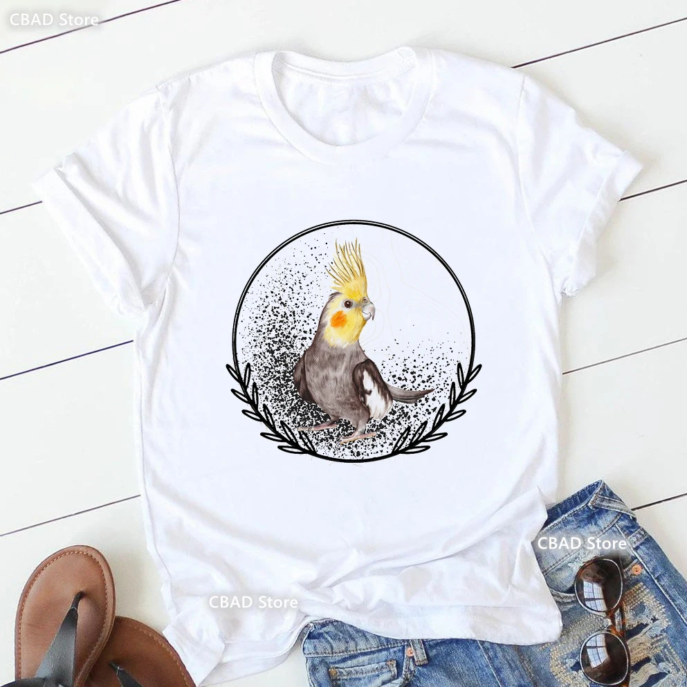 

Cute Cockatiels/Parrot Bird Lovers Print T Shirt Girls Sunflower Flowers Tshirt Women Harajuku Kawaii Clothes Summer Tops Tee