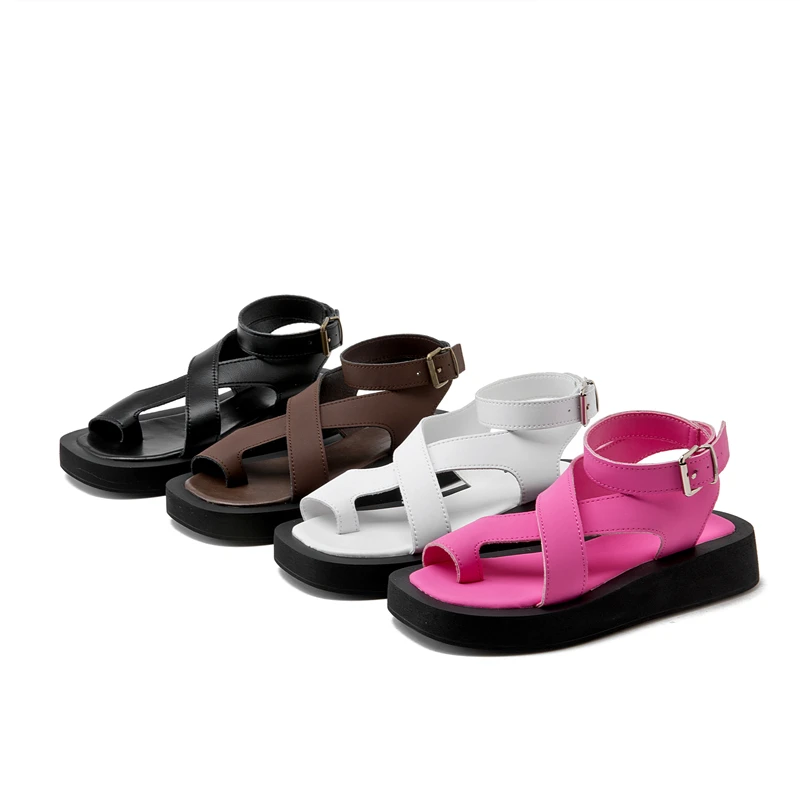 Sandals Women Summer 2024 New Clip Toe Sandals Ladies Genuine Leather Fashion Roman Women Shoes Sandals