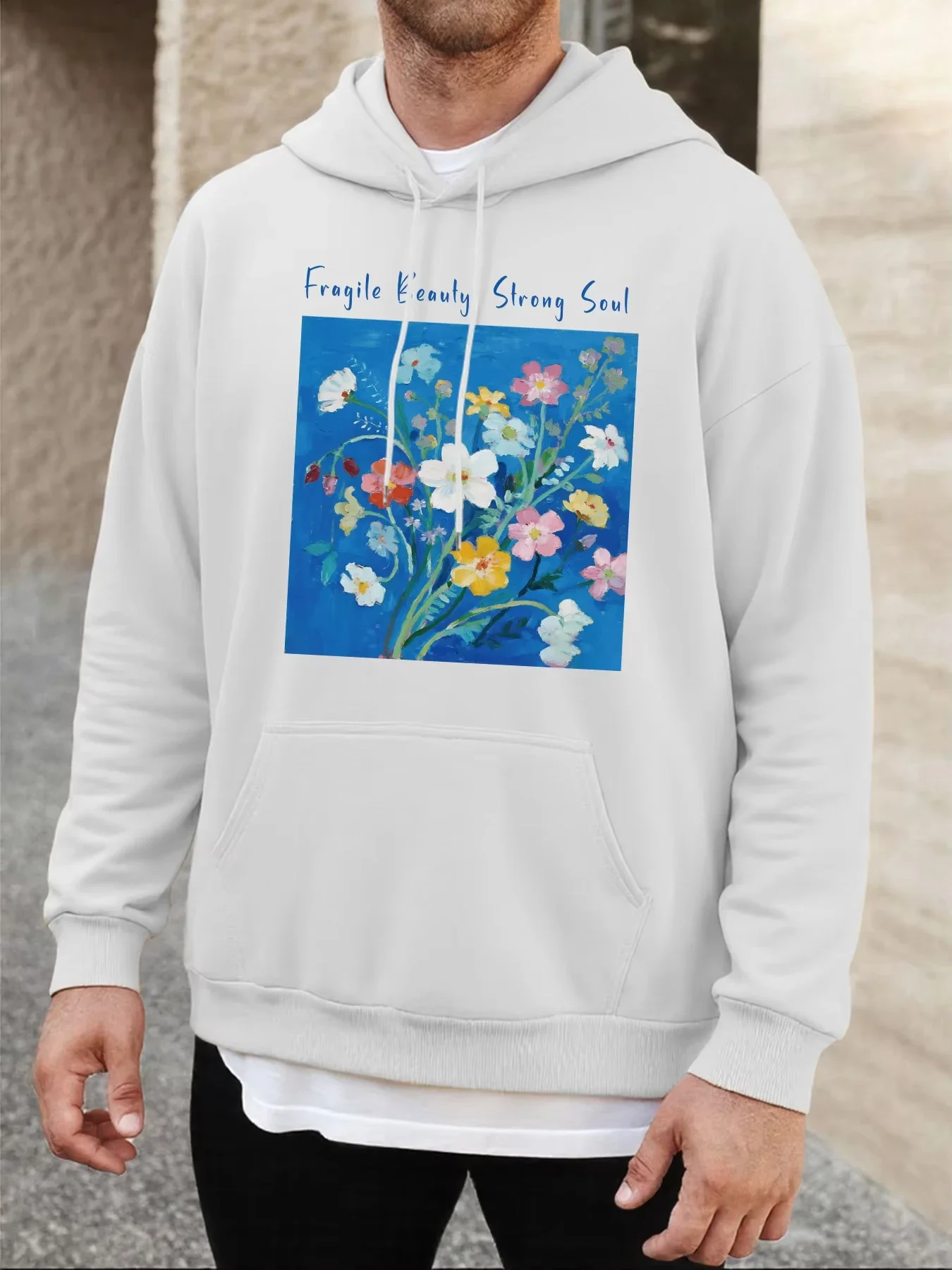 2025 Fragile Beauty Strong Soul Design Men Hoodie Autumn Pocket Vintage Hoody Loose Fleece Pullover Colour Unisex Soft Long Slee