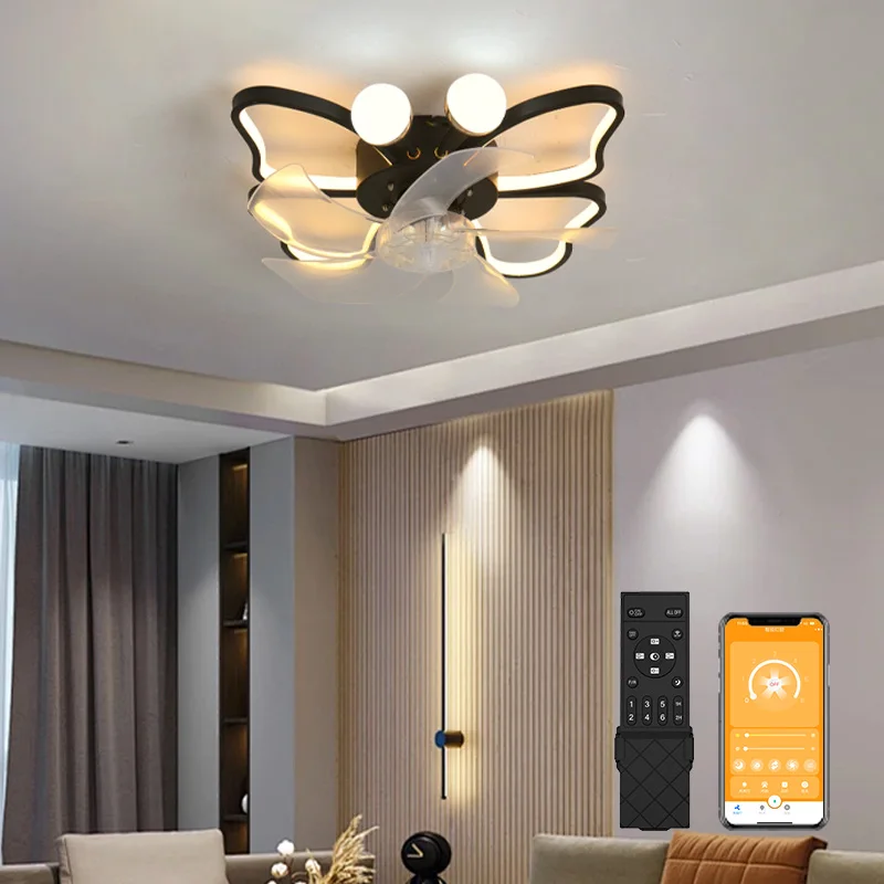 

Butterflies LED lights Modern Ceiling Fan ,Transparent Blades, 6-Speed Remote Control,Stylish Low-Profile Design