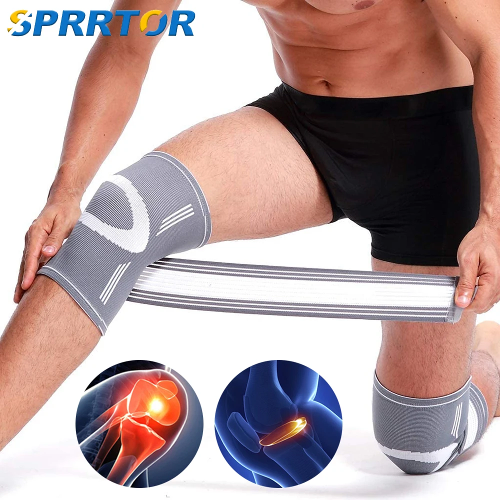 

1Pcs Elastic Knee Pads Brace with Bandage Joints Arthritis Protective Pressurized Support for Basketball Volleyball Running